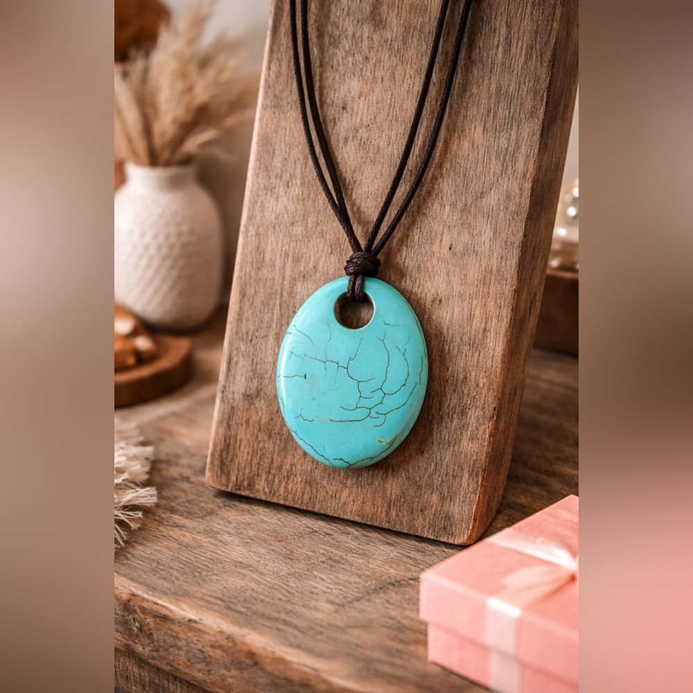Turquoise Pendant G & G Necklace Boho Western Statement Adjustable Cord Extender - Picture 2 of 5